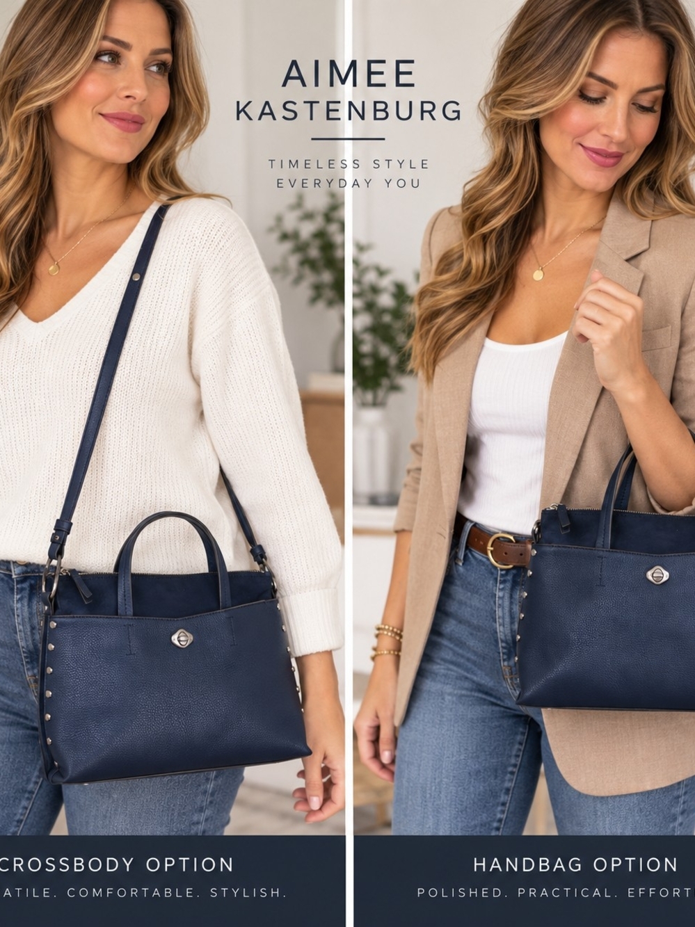 Aimee Kestenberg Navy Pebbled Leather And Suede Crossbody Tote